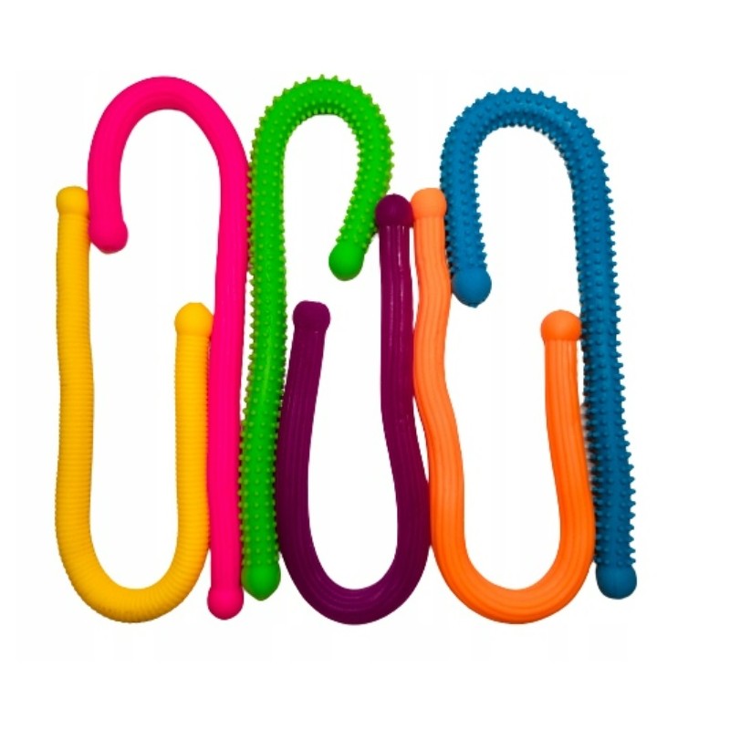 gumowy kolorowy makaron sensoryczny z różnymi wypustkami do zabawy i zajęć sensorycznych