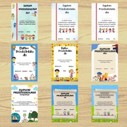 zestaw dyplomów do samodzielnego wydrukowania dla przedszkolaków