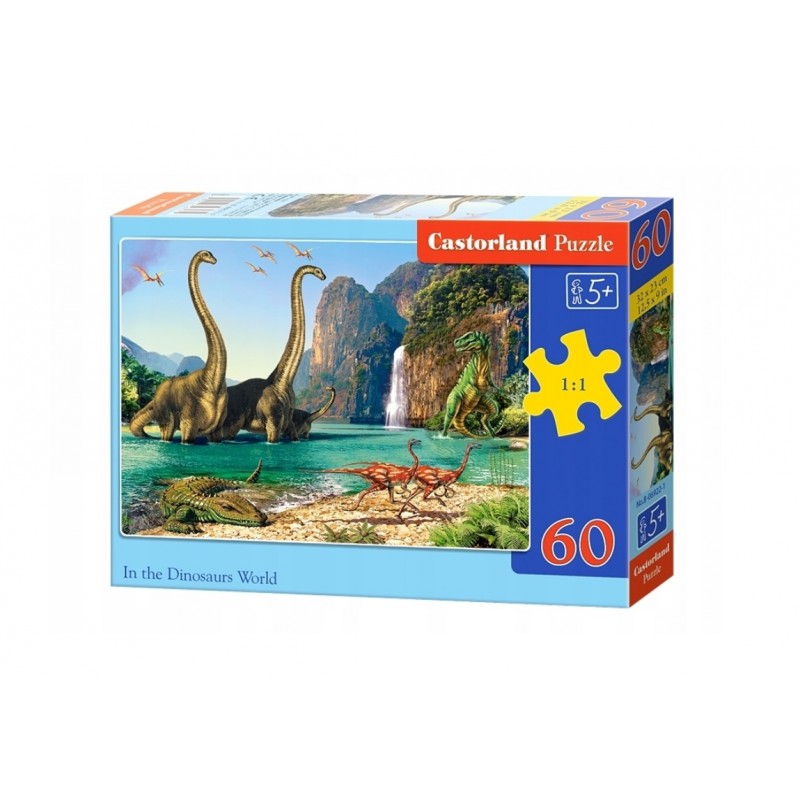 puzzle 60 elementowe z różnymi dinozaurami