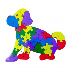 klocki puzzle z literami i cyframi w kształcie psa